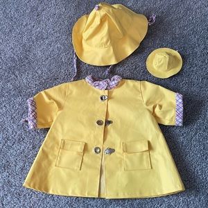 American Girl Rainy Day Set-yellow Raincoat and Hat with plaid trim